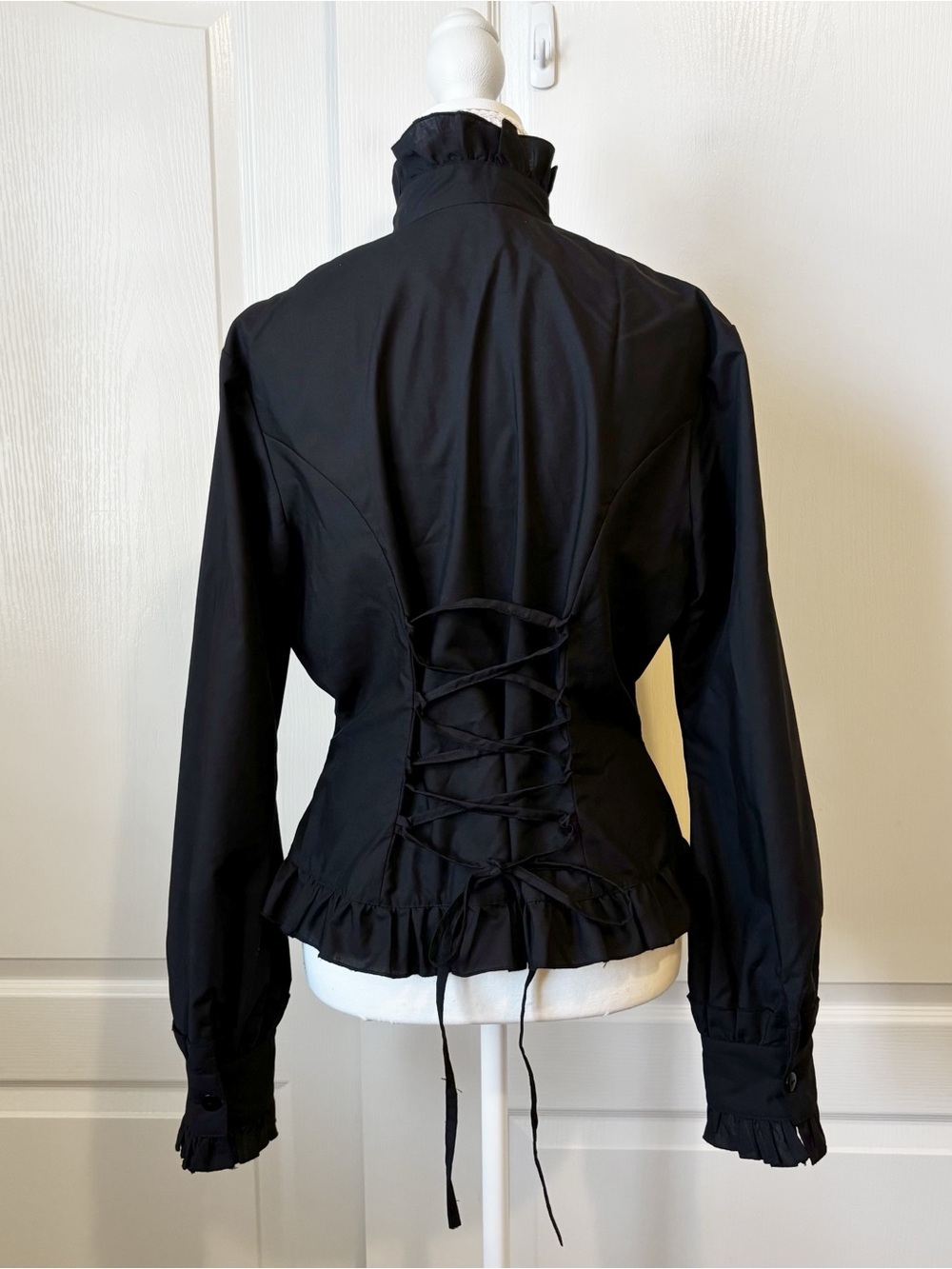 Fanplusfriend Victorian Lolita Black Ruffled High-Collar Button Down Top Large - Picture 5 of 9